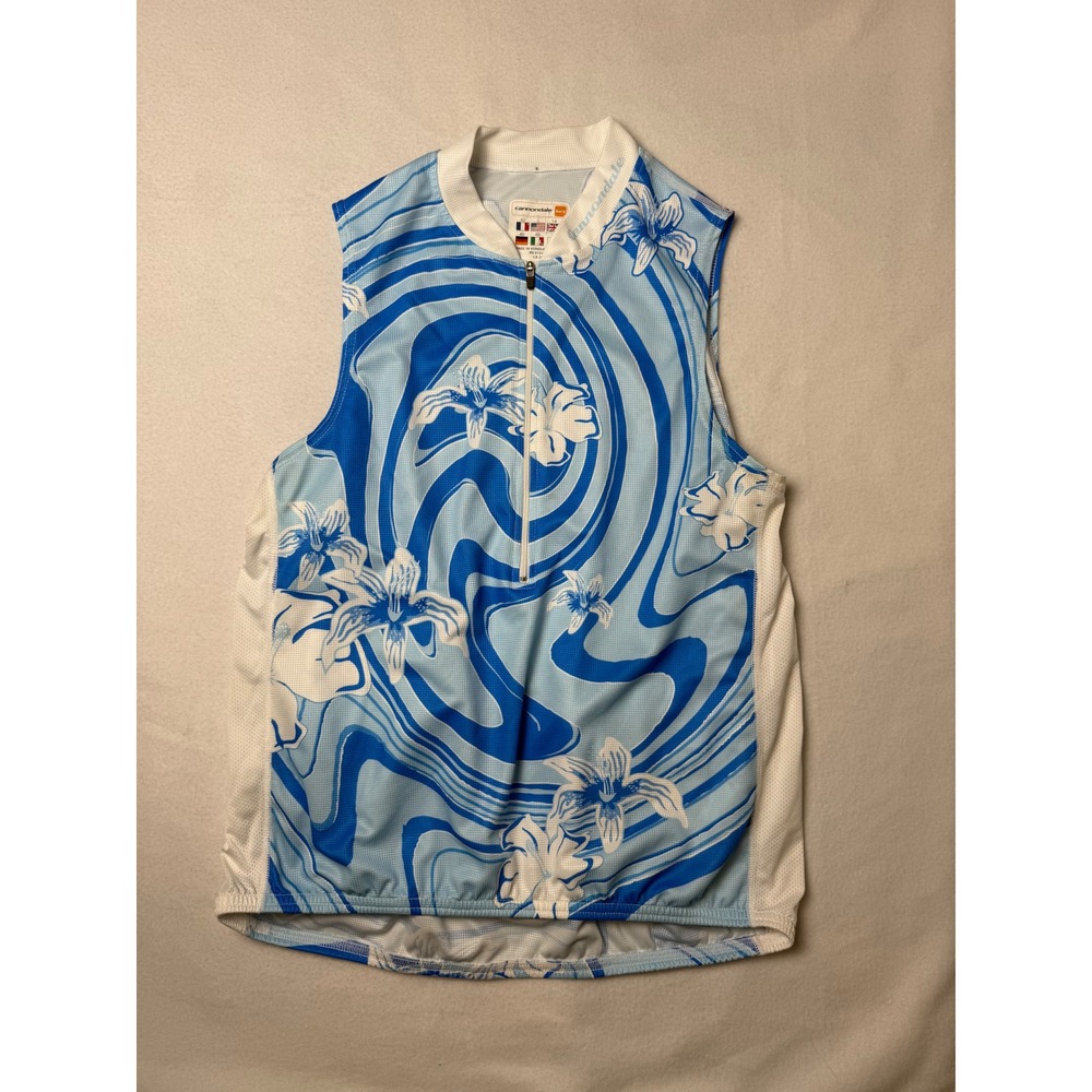 Cannondale Womens Sleeveless Cycling Jersey Blue Floral Swirl Size L Large